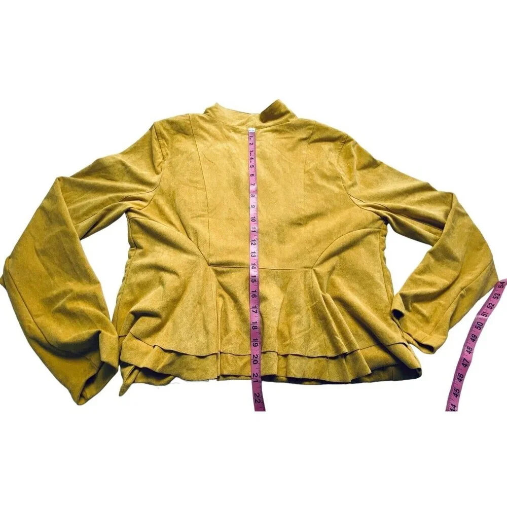 WILLOW ROOT Women Jacket Faux Suede‎ Cropped Moto Long Sleeve Sz L Yellow c-25